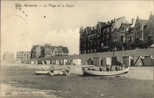 Ak Westende Westflandern, La Plage et la Digue, Boote