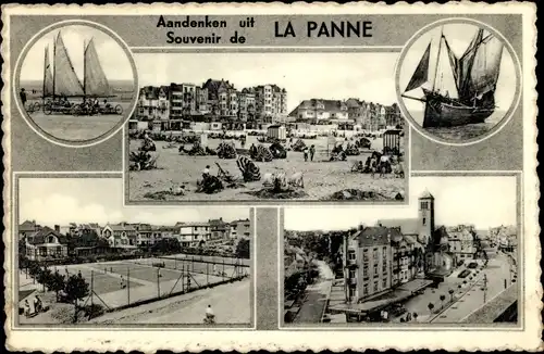 Ak La Panne De Panne Westflandern, Strand, Tennis, Segelboot