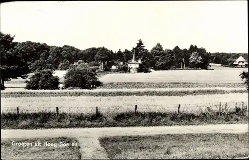 Ak Hoog Soeren Gelderland Niederlande, Blick über die Felder, Hotel Cafe Hoog Soeren