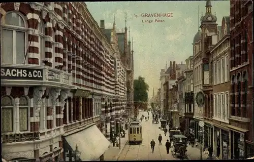 Ak 's Gravenhage Den Haag Südholland, Lange Poten, Straßenbahn