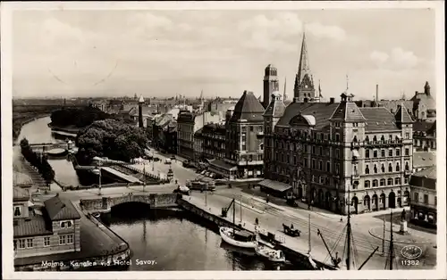 Ak Malmö Schweden, Kanalen vid Hotel Savoy