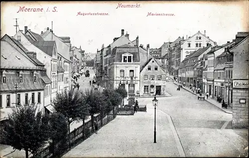 Ak Meerane in Sachsen, Augustusstraße und Marienstraße, Neumarkt