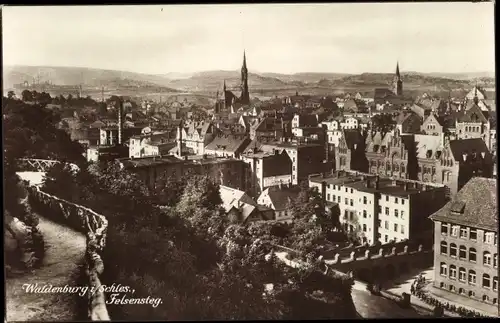 Ak Wałbrzych Waldenburg Schlesien, Panorama, Felsensteg