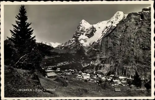 Ak Mürren Kanton Bern, Blick auf Ort und Alpen, Eiger, Mönch