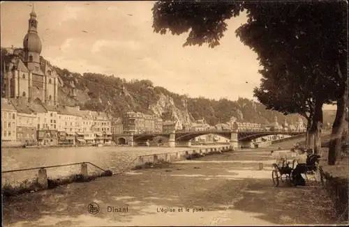 Ak Dinant Namur, L'eglise et le pont, Kanalpartie, Ortschaft, Promenade