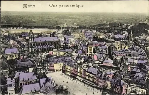 Ak Mons Wallonien Hennegau, Vue panoramique, Kirche