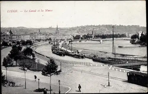 Ak Liege Lüttich Wallonien, vue générale du Canal et de la Meuse