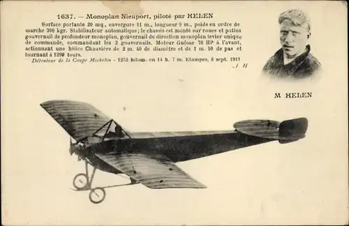 Ak Monoplan Nieuport, pilote par Helen, Flugpionier