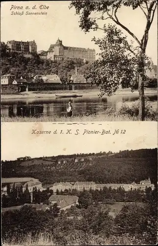 Ak Pirna an der Elbe, Schloss Sonnenstein, Kaserne d. 1. K. S. Pionier-Bat. Nr. 12