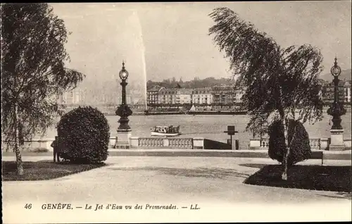 Ak Genève Genf Schweiz, Le Jet d'Eau vu des Promenades