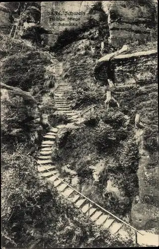 Ak Ostrau Bad Schandau in Sachsen, Schrammsteine, Heilige Stiege