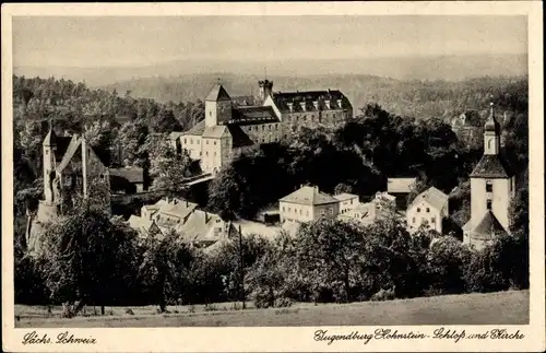 Ak Hohnstein Sächsische Schweiz, Jugendburg, Schloss und Kirche