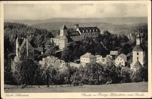 Ak Hohnstein Sächsische Schweiz, Stadt und Burg, Kirche