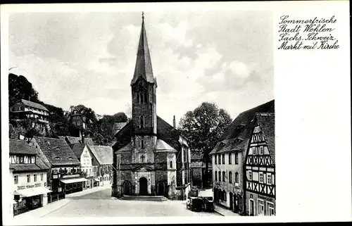 Ak Stadt Wehlen an der Elbe Sächsische Schweiz, Markt mit Kirche