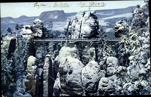 Ak Lohmen Sächsische Schweiz, Basteibrücke, Winter