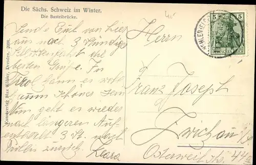 Ak Lohmen Sächsische Schweiz, Basteibrücke, Winter