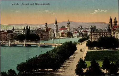 Ak Zürich Stadt Schweiz, Utoquai und Generalansicht