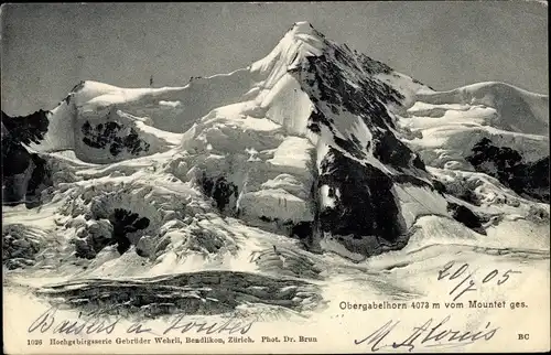 Ak Kanton Wallis, Ober Gabelhorn, Blick vom Mountet