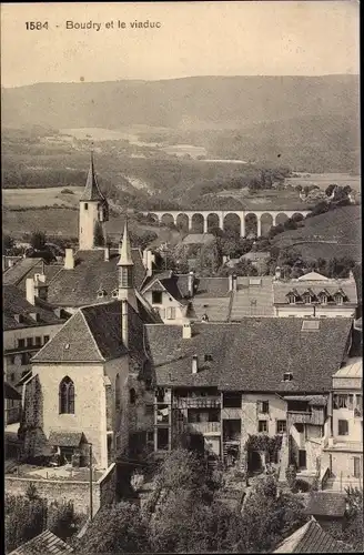 Ak Boudry Kanton Neuenburg, Teilansicht mit Viadukt