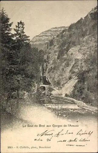 Ak Noiraigue Val de Travers Kanton Neuchatel, Le Saut de Brot aux Gorges de l'Areuse