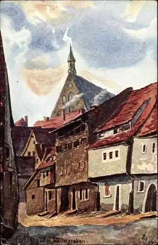 Künstler Ak Freiberg in Sachsen, Am Mühlgraben