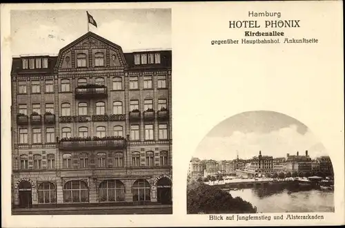 Ak Hamburg Mitte Sankt Georg, Hotel Phönix, Kirchenallee, Jungfernstieg, Alsterarkaden
