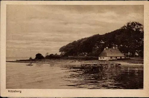 Ak Kitzeberg Heikendorf an der Kieler Förde, Partie an der Förde, Steg, Ruderer
