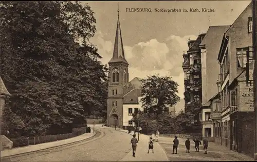 Ak Flensburg in Schleswig Holstein, Nordergraben m. Kath. Kirche