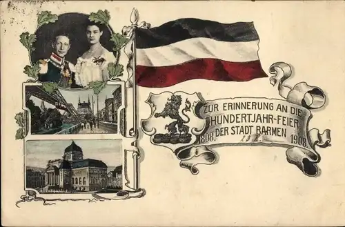 Wappen Ak Barmen Wuppertal, Hundertjahr-Feier der Stadt, Kronprinz Wilhelm, Kronprinzessin Cecilie