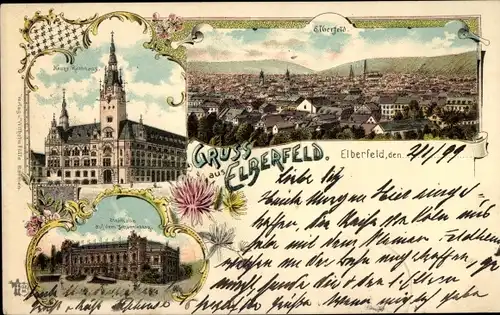 Litho Elberfeld Wuppertal, Totalansicht, Neues Rathaus