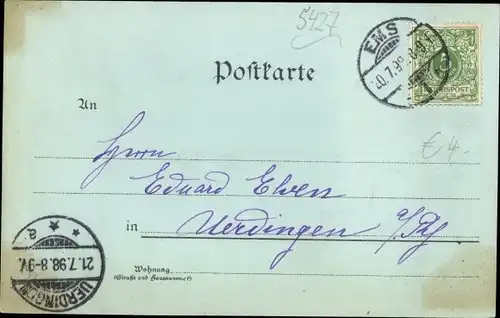 Mondschein Litho Bad Ems an der Lahn, Malbergbahn, Totalansicht