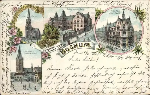 Litho Bochum im Ruhrgebiet, Christuskirche, Evangelischer Vereinshaus, Alter Markt