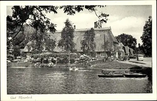 Ak Dötlingen, Blick auf das Lokal Gut Moorbeck, Schwäne, Boote