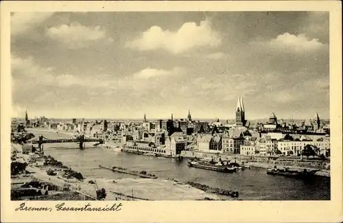 Ak Hansestadt Bremen, Gesamtansicht, Brücke, Schiffe
