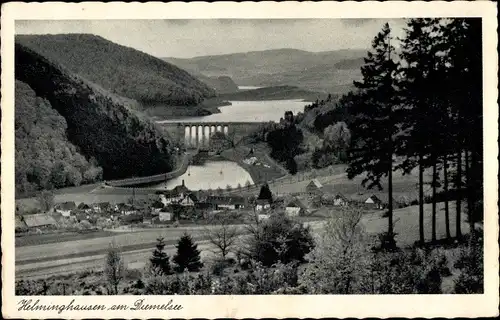 Ak Helminghausen Marsberg im Sauerland, Blick zur Ortschaft mit Diemelsee