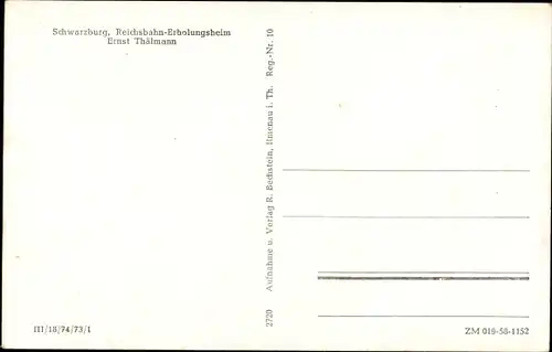 Ak Schwarzburg in Thüringen, Reichsbahn-Erholungsheim Ernst Thälmann