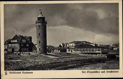 Ak Nordseebad Cuxhaven, Seepavillon und Leuchtturm