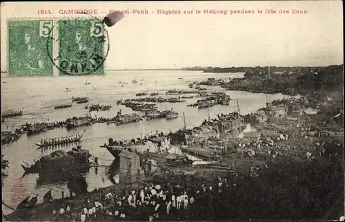 Ak Kambodscha, Phnom Penh, Régates sur le Mekong pendant la fete des Eaux