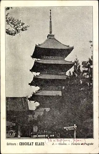 Ak Osaka Präf. Osaka Japan, Temple et Pagode, Chocolat Klaus, Tempel