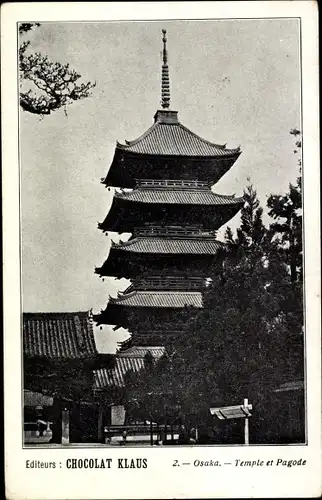 Ak Osaka Präf. Osaka Japan, Temple et Pagode, Chocolat Klaus, Tempel