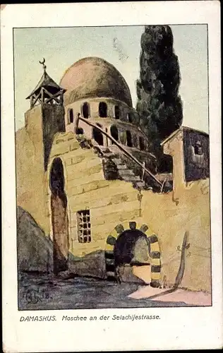 Künstler Ak Damaskus Syrien, Moschee an der Selachijestraße