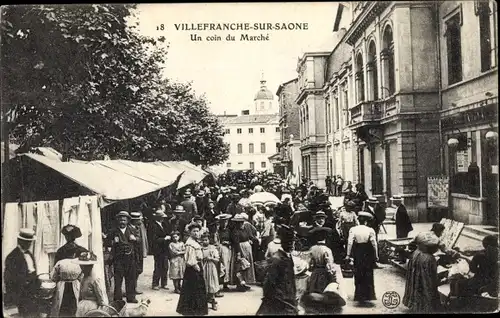 Ak Villefranche sur Saône Rhône, Un coin du Marché