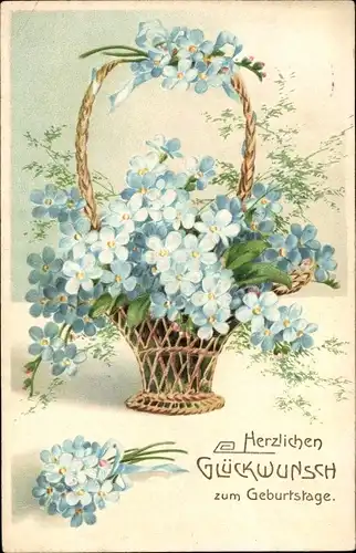 Präge Ak Glückwunsch Geburtstag, Blumenkorb, Vergissmeinnicht