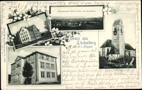 Ak Lindenberg im Allgäu Schwaben, Gesamtansicht, Krankenhaus, Pfarrkirche
