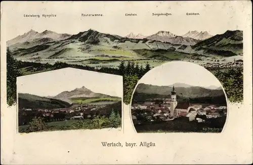 Künstler Ak Felle, Eugen, Wertach im Allgäu, Gesamtansicht, Berge