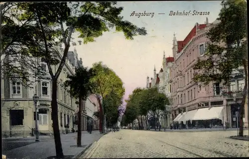 Ak Augsburg in Schwaben, Bahnhofstraße