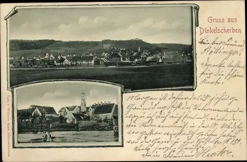 Ak Dinkelscherben in Schwaben, Gesamtansicht, Teilansicht mit Kirche