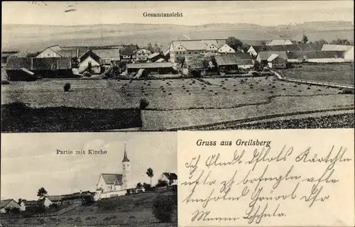 Ak Greilsberg Bayerbach bei Ergoldsbach Niederbayern, Partie mit Kirche, Gesamtansicht