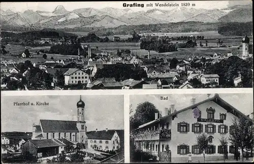 Ak Grafing bei München Oberbayern, Gesamtansicht, Wendelstein, Pfarrhof, Kirche, Bad