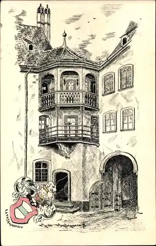 Wappen Künstler Ak Strasbourg Straßburg Elsass Bas Rhin, Wohnhaus, Balkon, Tor